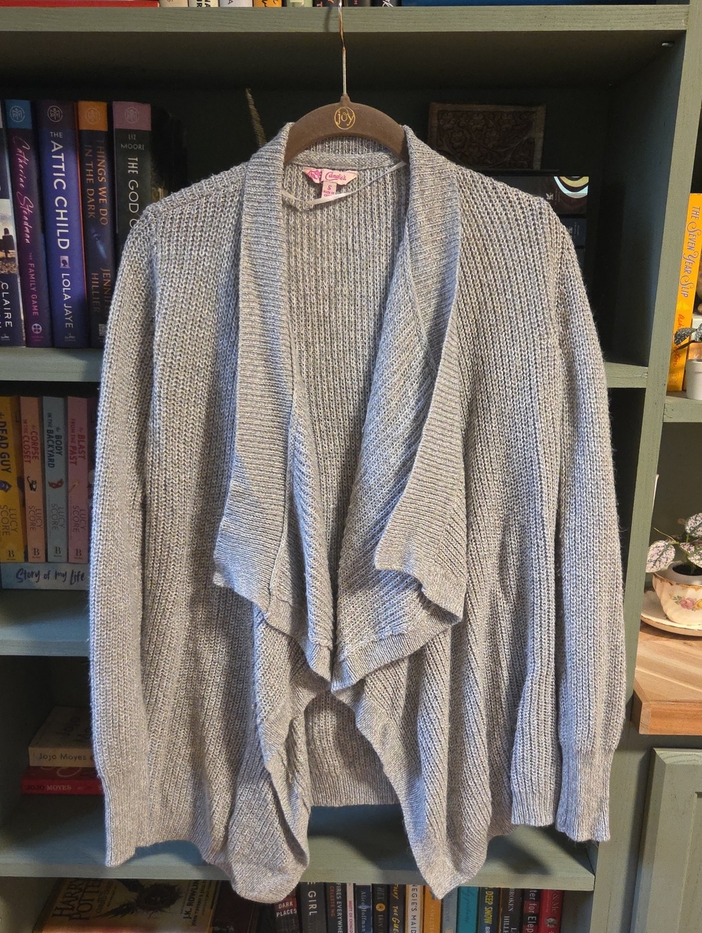 Candies Light Gray Draped Open-Front Cardigan